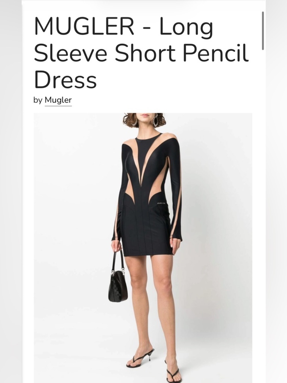 Mugler long sleeve Black Mini Dress with Nude Illusion Cutouts